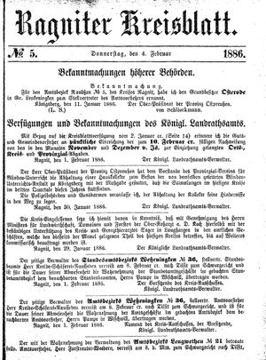 Ragniter Kreisblatt vom 04.02.1886