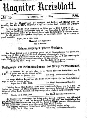 Ragniter Kreisblatt on Mar 11, 1886