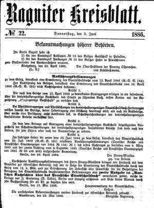 Ragniter Kreisblatt vom 03.06.1886