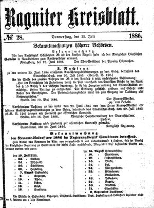 Ragniter Kreisblatt vom 15.07.1886