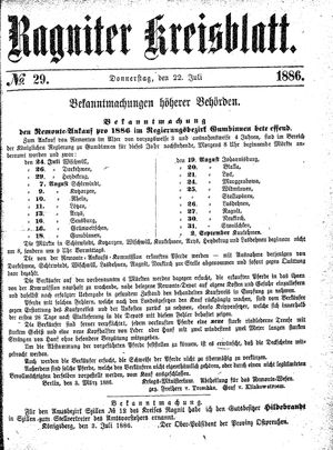 Ragniter Kreisblatt on Jul 22, 1886