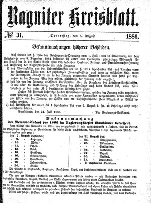 Ragniter Kreisblatt vom 05.08.1886