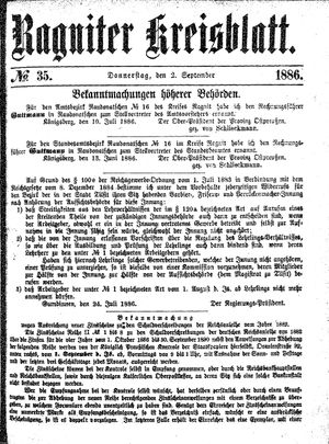 Ragniter Kreisblatt on Sep 2, 1886