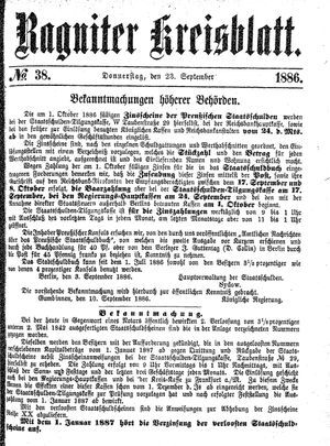 Ragniter Kreisblatt vom 23.09.1886