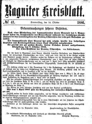 Ragniter Kreisblatt vom 14.10.1886
