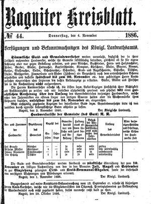 Ragniter Kreisblatt vom 04.11.1886