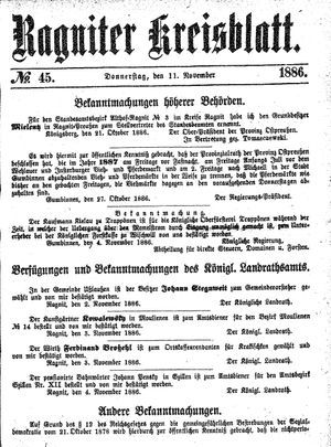 Ragniter Kreisblatt vom 11.11.1886