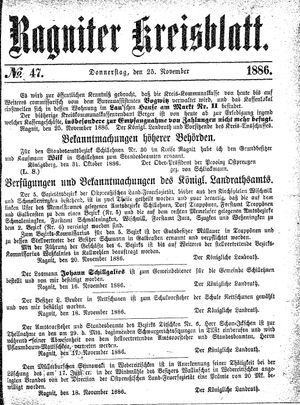 Ragniter Kreisblatt vom 25.11.1886