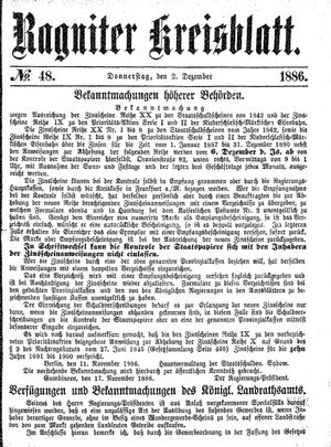 Ragniter Kreisblatt vom 02.12.1886