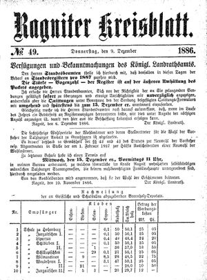 Ragniter Kreisblatt vom 09.12.1886