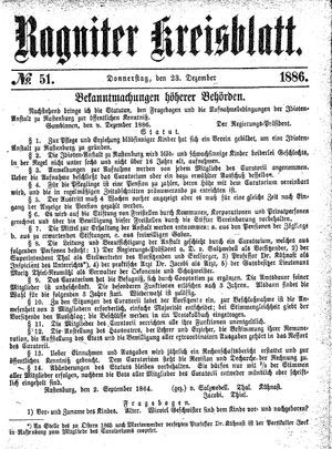 Ragniter Kreisblatt vom 23.12.1886