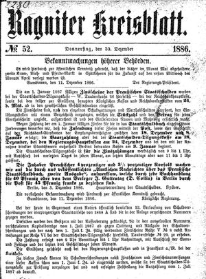 Ragniter Kreisblatt on Dec 30, 1886