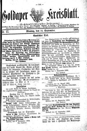 Goldaper Kreisblatt vom 14.09.1908