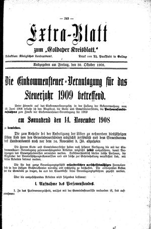 Goldaper Kreisblatt vom 30.10.1908