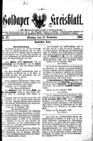 Goldaper Kreisblatt vom 23.11.1908