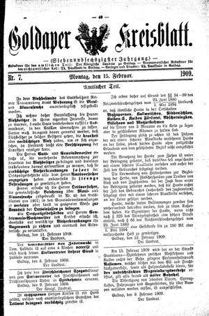 Goldaper Kreisblatt on Feb 15, 1909