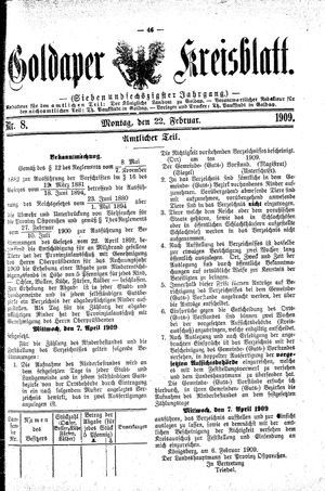 Goldaper Kreisblatt vom 22.02.1909