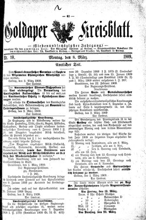 Goldaper Kreisblatt vom 08.03.1909