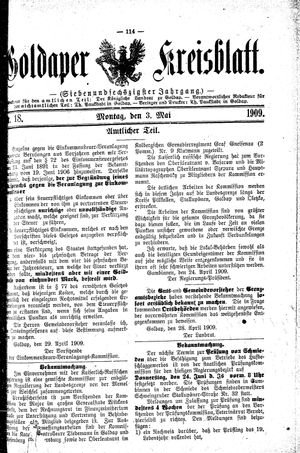 Goldaper Kreisblatt vom 03.05.1909