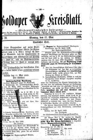 Goldaper Kreisblatt vom 17.05.1909