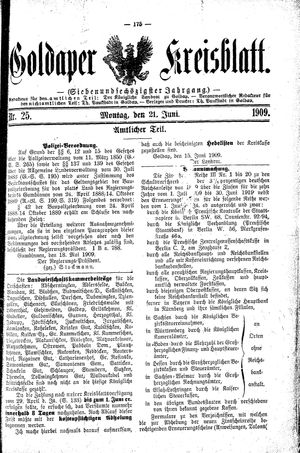 Goldaper Kreisblatt vom 21.06.1909