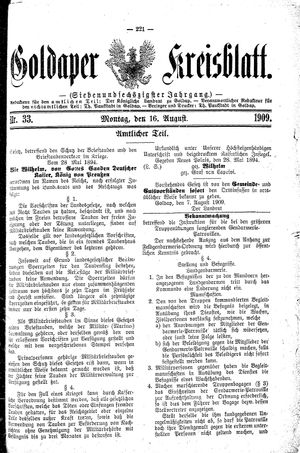 Goldaper Kreisblatt vom 16.08.1909