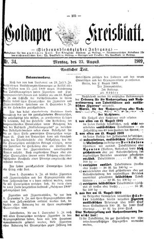 Goldaper Kreisblatt vom 23.08.1909