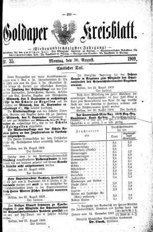 Goldaper Kreisblatt vom 30.08.1909