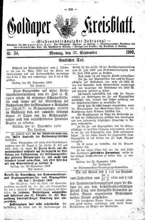 Goldaper Kreisblatt vom 27.09.1909