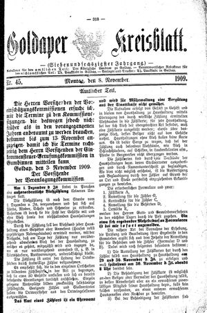 Goldaper Kreisblatt on Nov 8, 1909