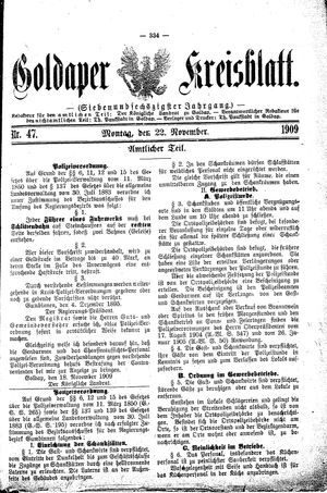 Goldaper Kreisblatt vom 22.11.1909
