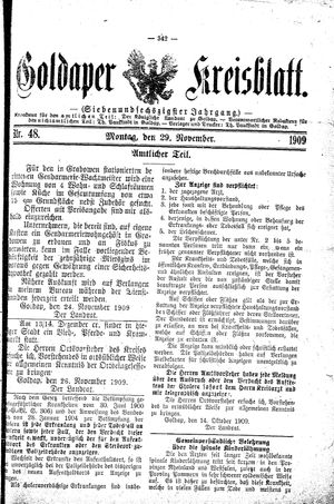 Goldaper Kreisblatt vom 29.11.1909