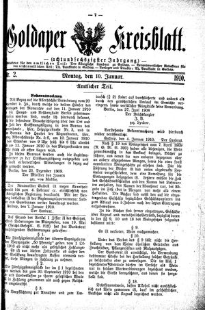 Goldaper Kreisblatt vom 10.01.1910