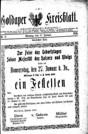 Goldaper Kreisblatt vom 17.01.1910