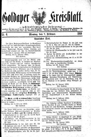 Goldaper Kreisblatt vom 07.02.1910