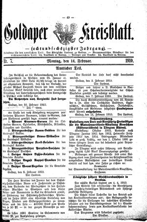 Goldaper Kreisblatt vom 14.02.1910