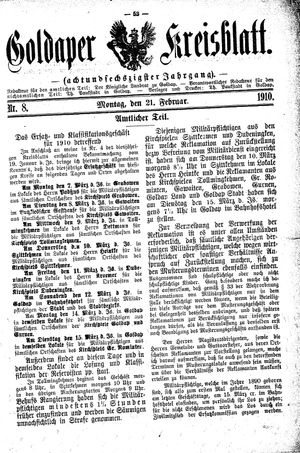 Goldaper Kreisblatt vom 21.02.1910