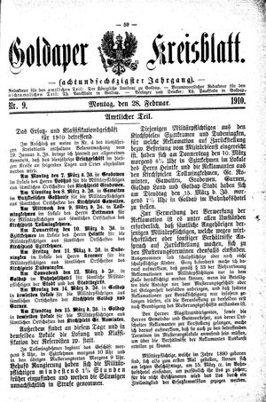 Goldaper Kreisblatt vom 28.02.1910