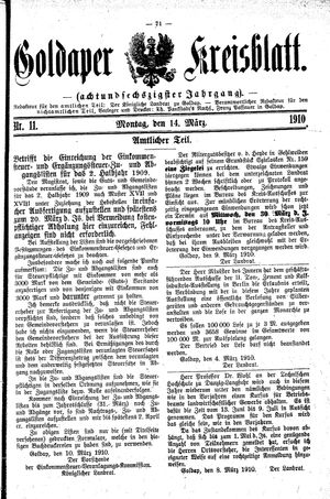 Goldaper Kreisblatt vom 14.03.1910