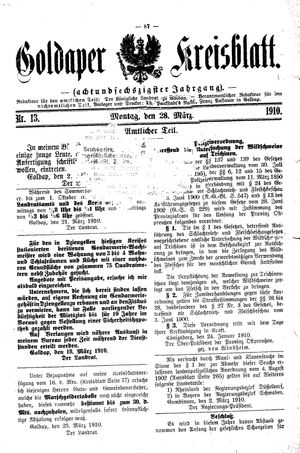 Goldaper Kreisblatt on Mar 28, 1910
