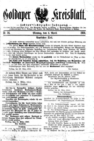 Goldaper Kreisblatt vom 04.04.1910