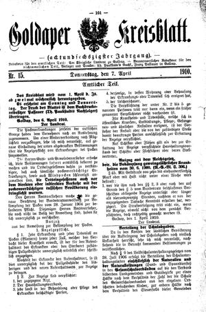 Goldaper Kreisblatt vom 07.04.1910