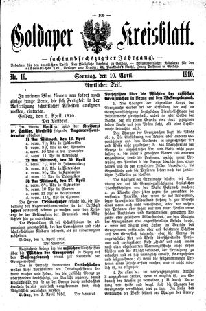 Goldaper Kreisblatt vom 10.04.1910