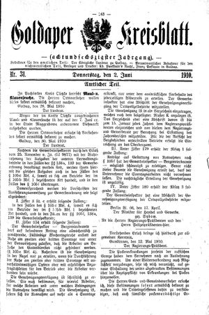Goldaper Kreisblatt vom 02.06.1910