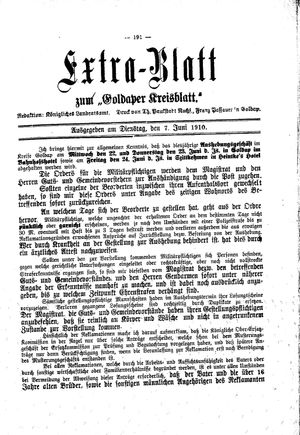 Goldaper Kreisblatt vom 07.06.1910