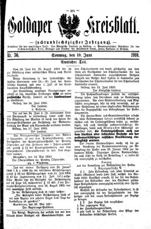 Goldaper Kreisblatt vom 19.06.1910