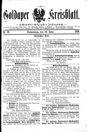 Goldaper Kreisblatt vom 30.06.1910