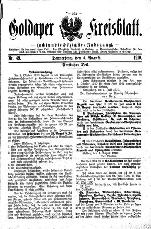 Goldaper Kreisblatt vom 04.08.1910