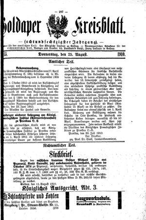 Goldaper Kreisblatt vom 25.08.1910