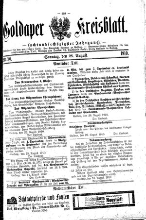 Goldaper Kreisblatt vom 28.08.1910